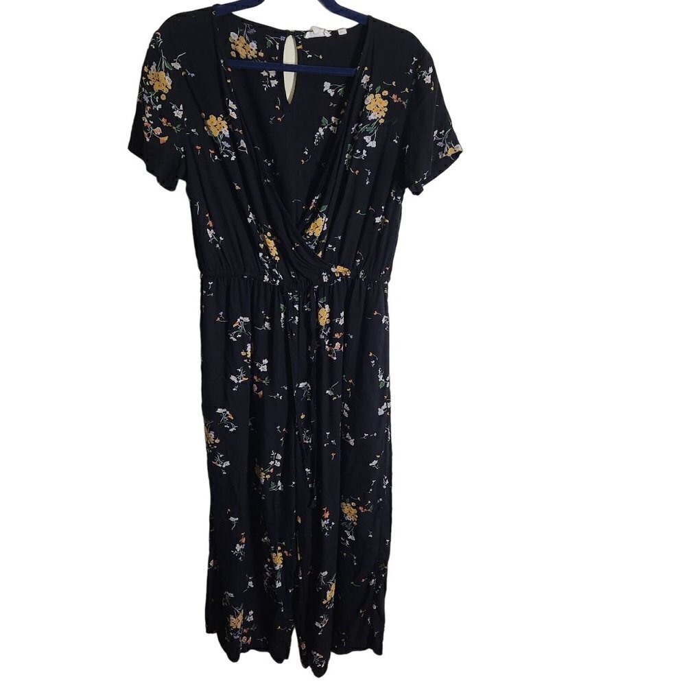 Fat Face Black Floral V Neck Short Sleeve Jumpsuit Size 8